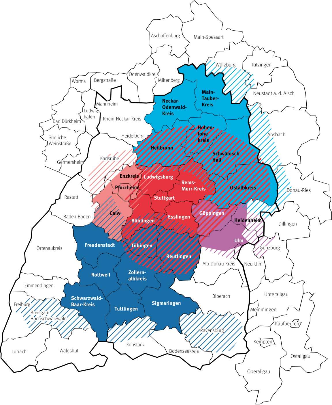 In Baden-Württemberg eingefärbtes Sendegebiet von Hitradio antenne 1
